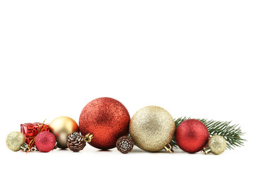 Christmas baubles with cones isolated on white background