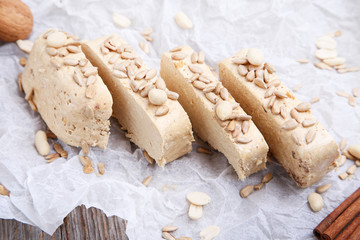 Tasty slices of halva on pergament