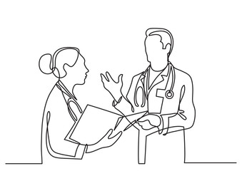 continuous line drawing of doctors talking