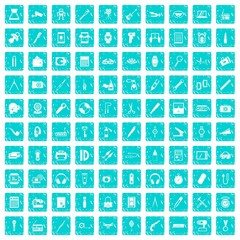 100 portable icons set grunge blue