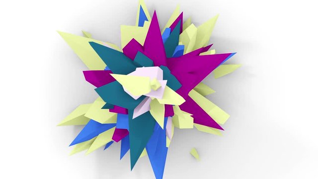 4K. Abstract Digital Flower. Version With Yellow, Blue And Purple Colors. Seamless Looped. 3D Animation.
