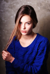 Portrait of a young bright sexy seductive modern woman fashion model look girl