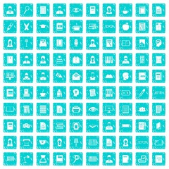 100 reader icons set grunge blue