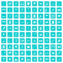 100 recreation icons set grunge blue