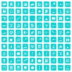100 researcher science icons set grunge blue