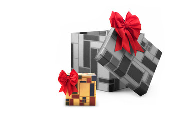 Gift box with a red bow for the new year on a white background