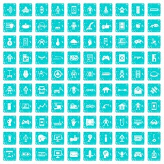 100 robot icons set grunge blue