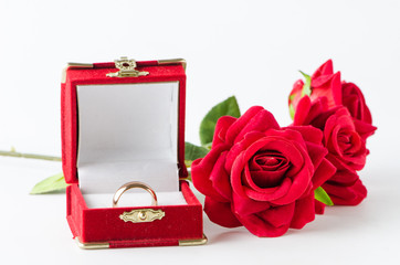 Wedding concept with rings and roses