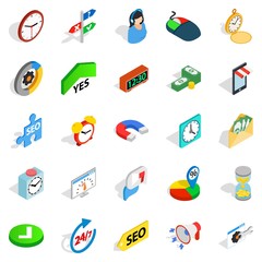 Working hour icons set, isometric style