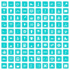 100 school years icons set grunge blue