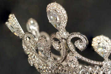 Diamon Silver Crown for Miss Pageant Beauty Contest, Crystal Tiara decorate © Jade