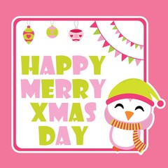 Cute penguin is happy under Xmas ornaments vector cartoon illustration for Christmas card design, wallpaper and greeting card 
