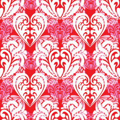 Seamless pattern with ornate heart. Valentine day background. Can be used for romantic seamless texture, backdrop, textile.