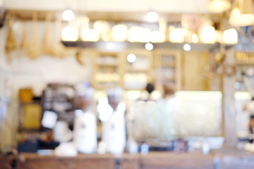 Blurred background : blur cafe with bokeh light background, food and drink concept
