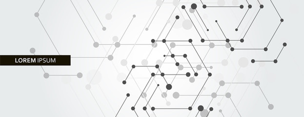 Geometric hexagon connect with connected line and dots. Simple technology graphic background. Vector banner design