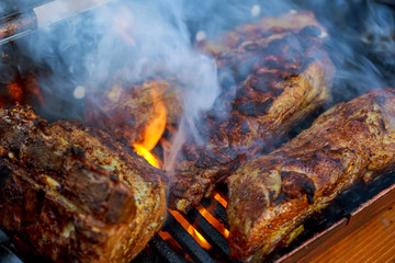 Obraz na płótnie Canvas Grilled pork ribs on the grill.