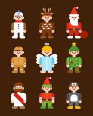 Christmas cute characters vector flat design illustration set 