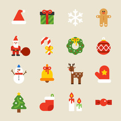 Christmas ornament object decolation color icons vector flat design illustration set 