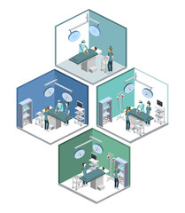Isometric 3D vector illustration surgeon operates on the patient