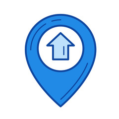 Map pointer with house inside line icon isolated on white background. Map pointer with house inside line icon for infographic, website or app. Blue icon designed on a grid system.