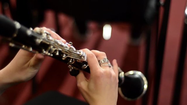 Woman playing Oboe. Classical music concert
