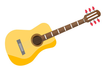 Classical acoustic guitar vector cartoon illustration isolated on white background