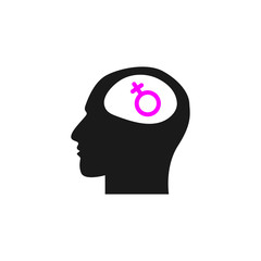 Human head with sex symbol on white background