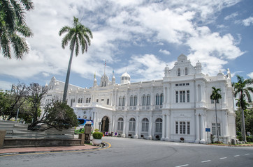 Fototapeta na wymiar Penang, Malaysia - August 14 2017 - The old town of Georgetown in Penang, northern of Malaysia, Old Heritage British Colonel Building used for current Penang Local Council in Esplanade,