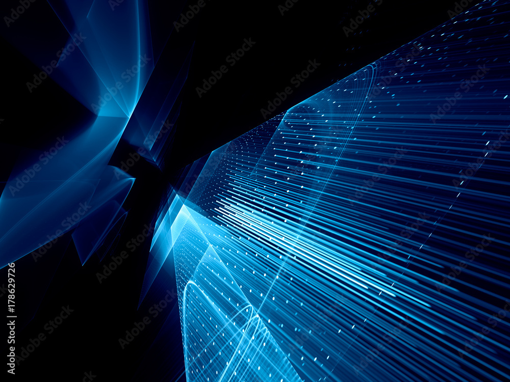 Poster abstract background element. fractal graphics series. perspective grids composition. blue and black 