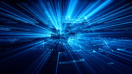 Obraz premium Abstract background element. Fractal graphics series. Composition of digital artifacts and glitches. Blue and black colors.