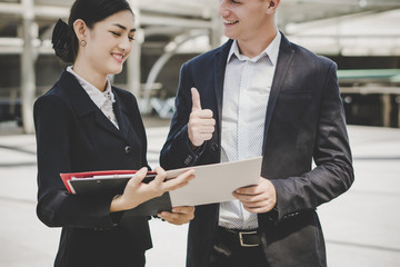 Business people discussion about work together.