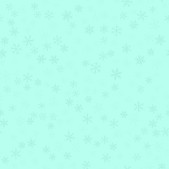 Blue snowflakes seamless pattern on turquoise Christmas background. Chaotic scattered blue snowflakes. Lovely Christmas creative pattern. Vector illustration.