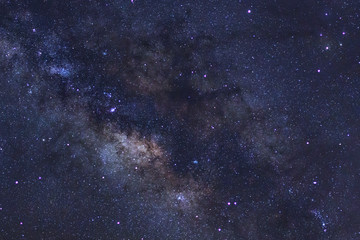 Starry night sky, Milky way galaxy with stars and space dust in the universe, Long exposure photograph, with grain.