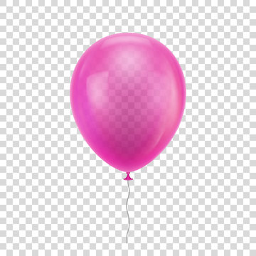 Pink realistic balloon. Blue ball isolated on a transparent background for designers and illustrators. Balloon as a vector illustration