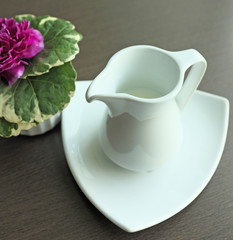 Ceramic jug of fresh milk.