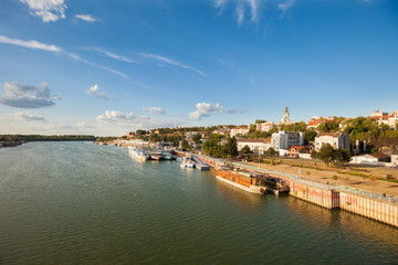 Fototapeta na wymiar River boats and barges (Splavs), Sava, Belgrade