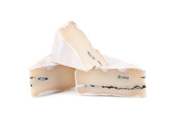 Cheese with white and blue mold. Fresh cheese isolated on white background