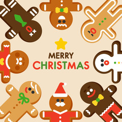 christmas Gingerbread Card vector flat design illustration set 