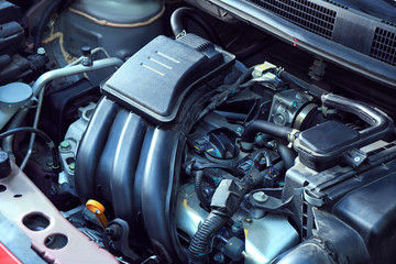 Obraz premium Car with open hood, closeup