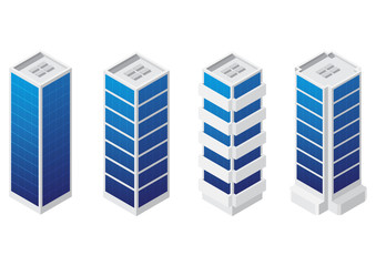 isometric building set, cityscape design, office industry construction