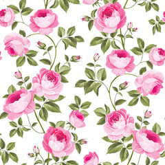 Fototapeta premium Luxurious peony wallapaper in vintage style. Seamless pattern of blooming roses for floral wallpaper. Vector illustration.