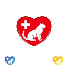 Logo cat in the heart. Cat logo abstract design template. Cat silhouette.