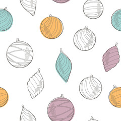 Christmas balls graphic new year color seamless pattern sketch illustration vector