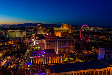 Aerial view of Las Vegas strip in Nevada at night - USA