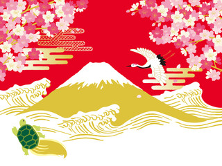 桜と富士　イラスト
