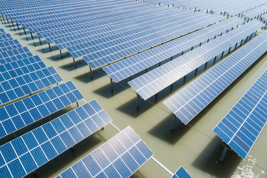 aerial view of solar power farms