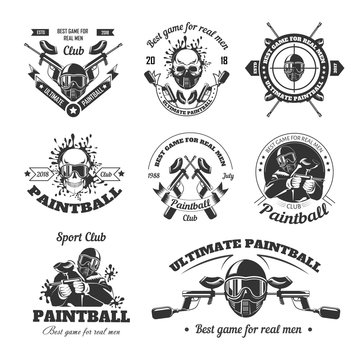Ultimate paintball sport club for real men logotypes set