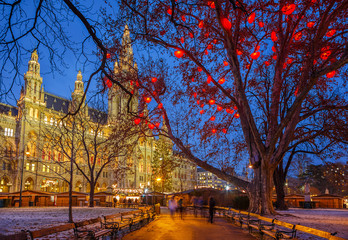 Vienna Town Hall decorated for christmas © sborisov