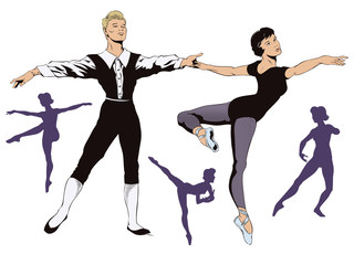 Fototapeta na wymiar Set of ballet dancers. Stock illustration.