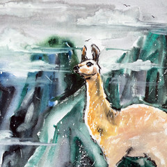 lama in the mountains. illustration - 178637763